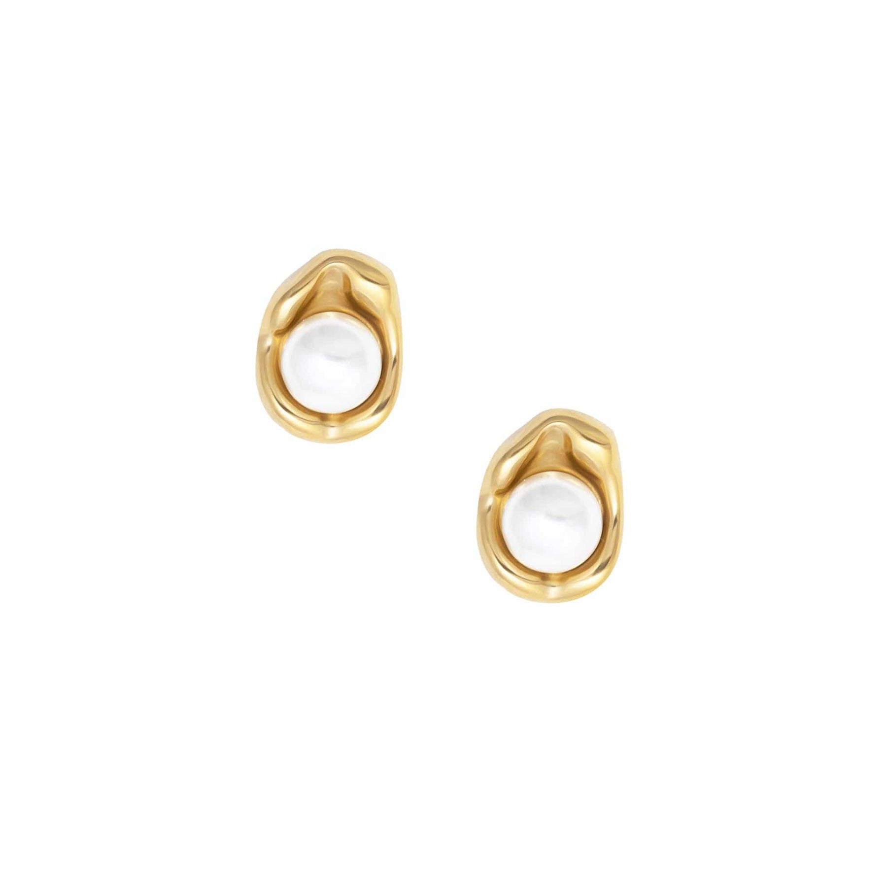 Urbanti Stainless Steel Amber Pearl Stud Earrings