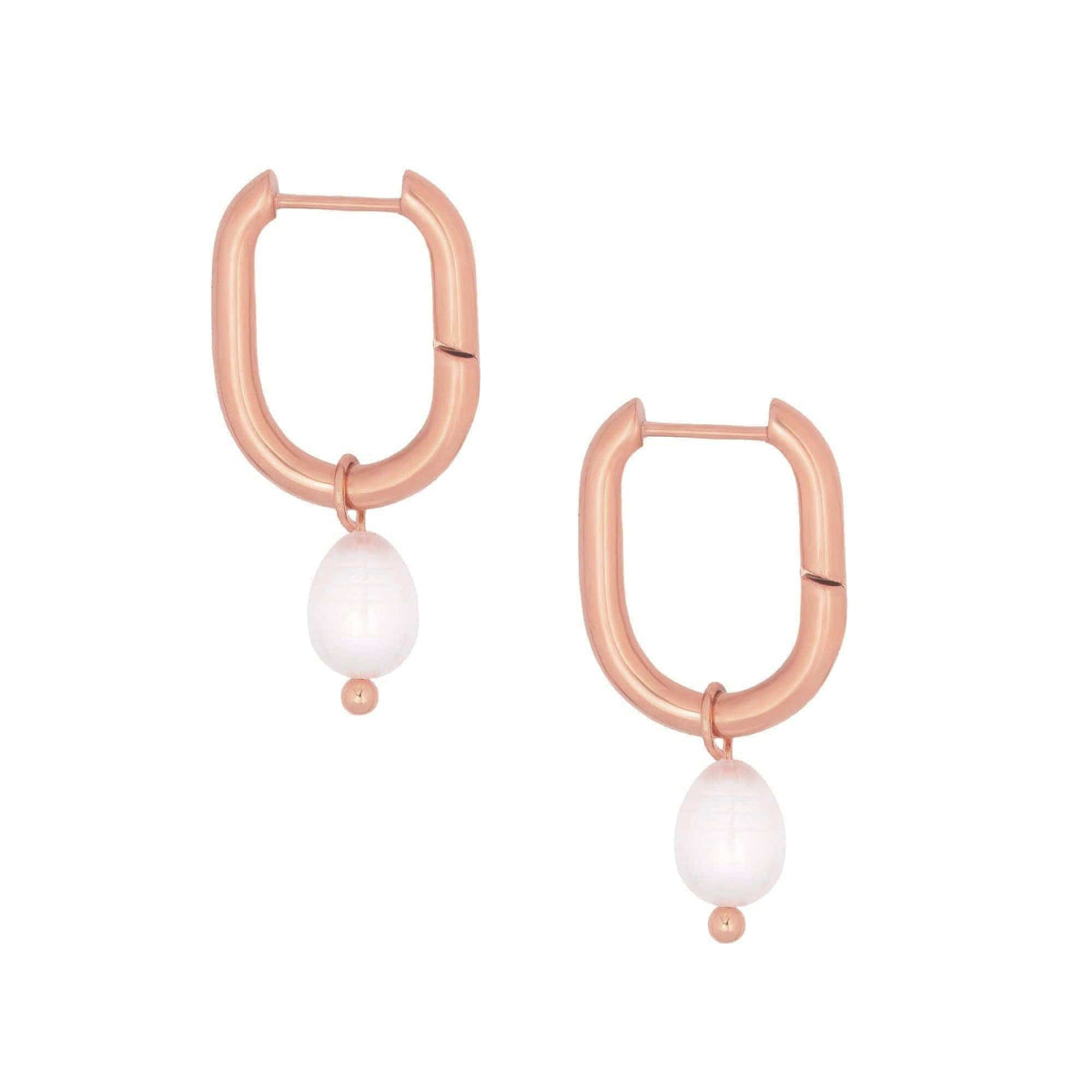 Urbanti Stainless Steel Bora Bora Pearl Hoop Earrings Rose Gold