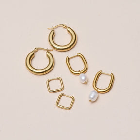 Urbanti Stainless Steel Bora Bora Pearl Hoop Earrings