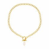 Urbanti Stainless Steel Bora Bora Pearl TBar Necklace Gold