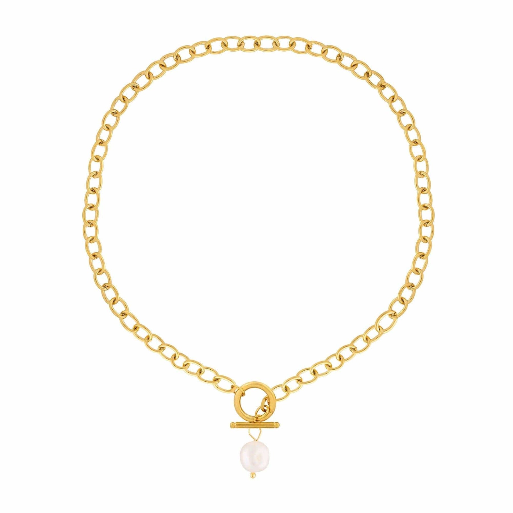 Urbanti Stainless Steel Bora Bora Pearl TBar Necklace Gold