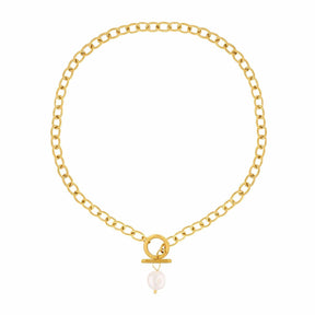 Urbanti Stainless Steel Bora Bora Pearl TBar Necklace Gold
