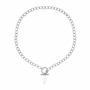Urbanti Stainless Steel Bora Bora Pearl TBar Necklace Silver