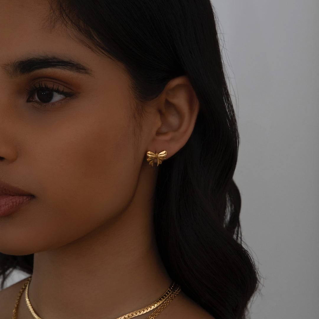 Urbanti Stainless Steel Bow Stud Earrings Gold