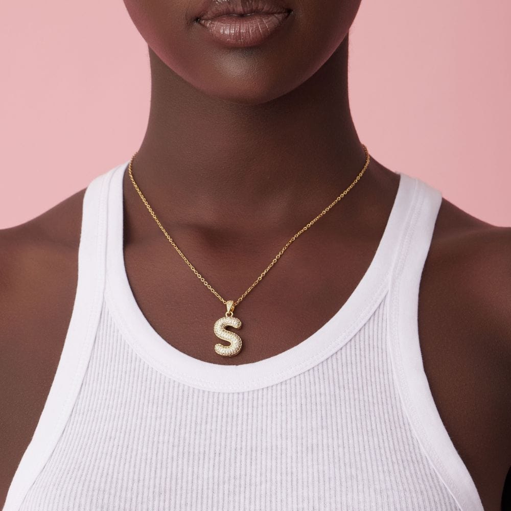 Urbanti Stainless Steel Bubble Initial Necklace
