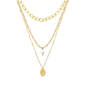 Urbanti Stainless Steel Cascade Pearl Layered Necklace Gold