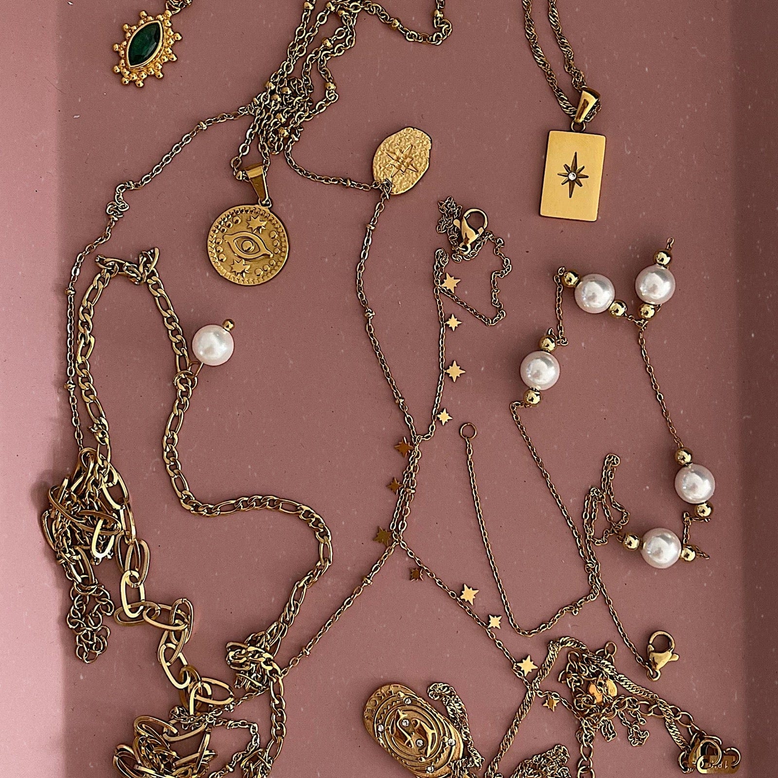 Urbanti Stainless Steel Cascade Pearl Layered Necklace Gold