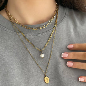 Urbanti Stainless Steel Cascade Pearl Layered Necklace Gold