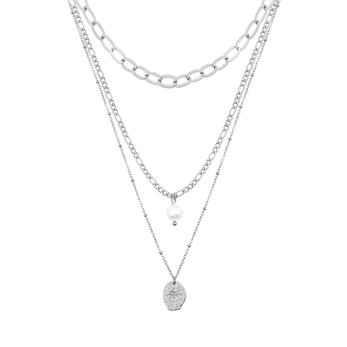 Urbanti Stainless Steel Cascade Pearl Layered Necklace