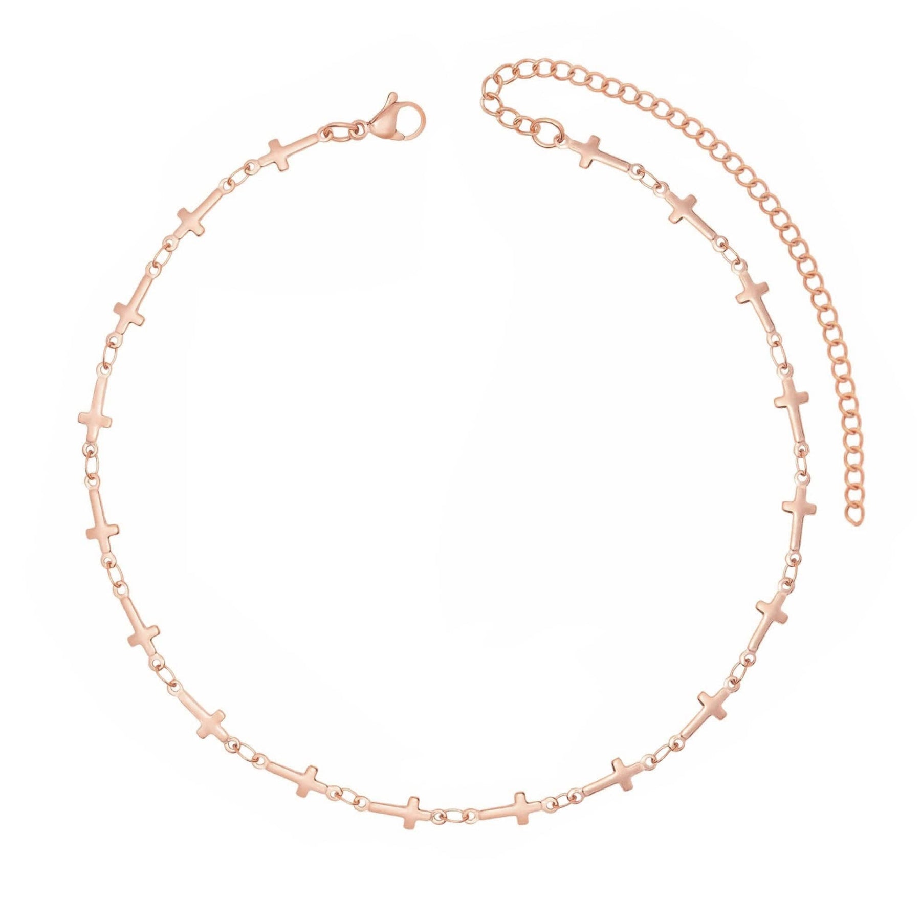 Urbanti Stainless Steel Cathedral Cross Choker Rose Gold