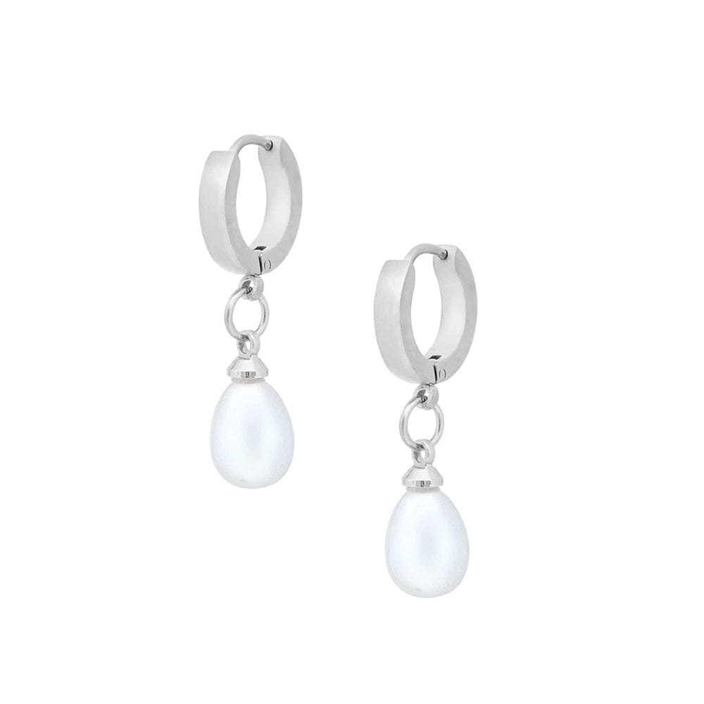 Urbanti Stainless Steel Chlo Pearl Hoop Earrings