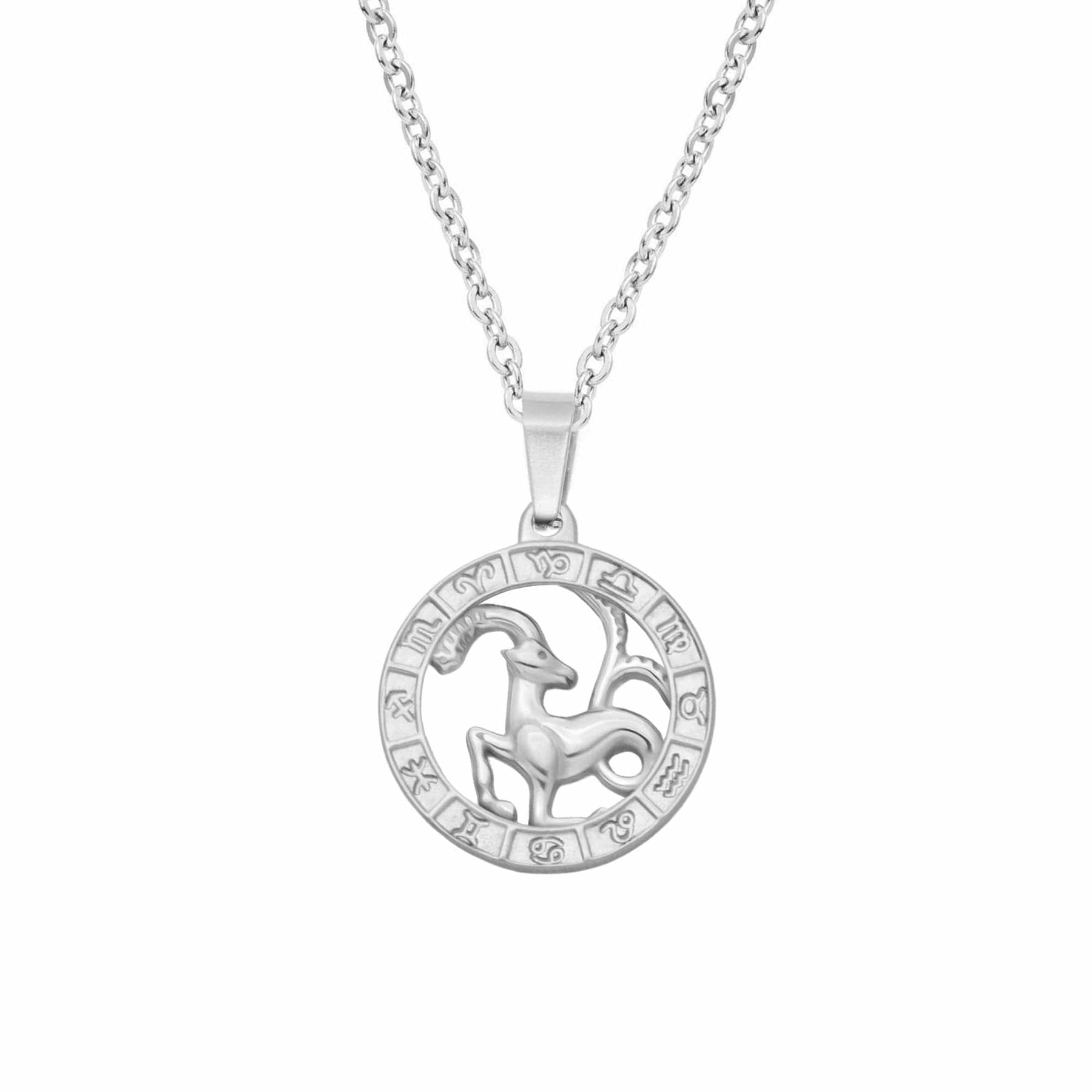 Urbanti Stainless Steel Classic Zodiac Necklace Silver / Capricorn