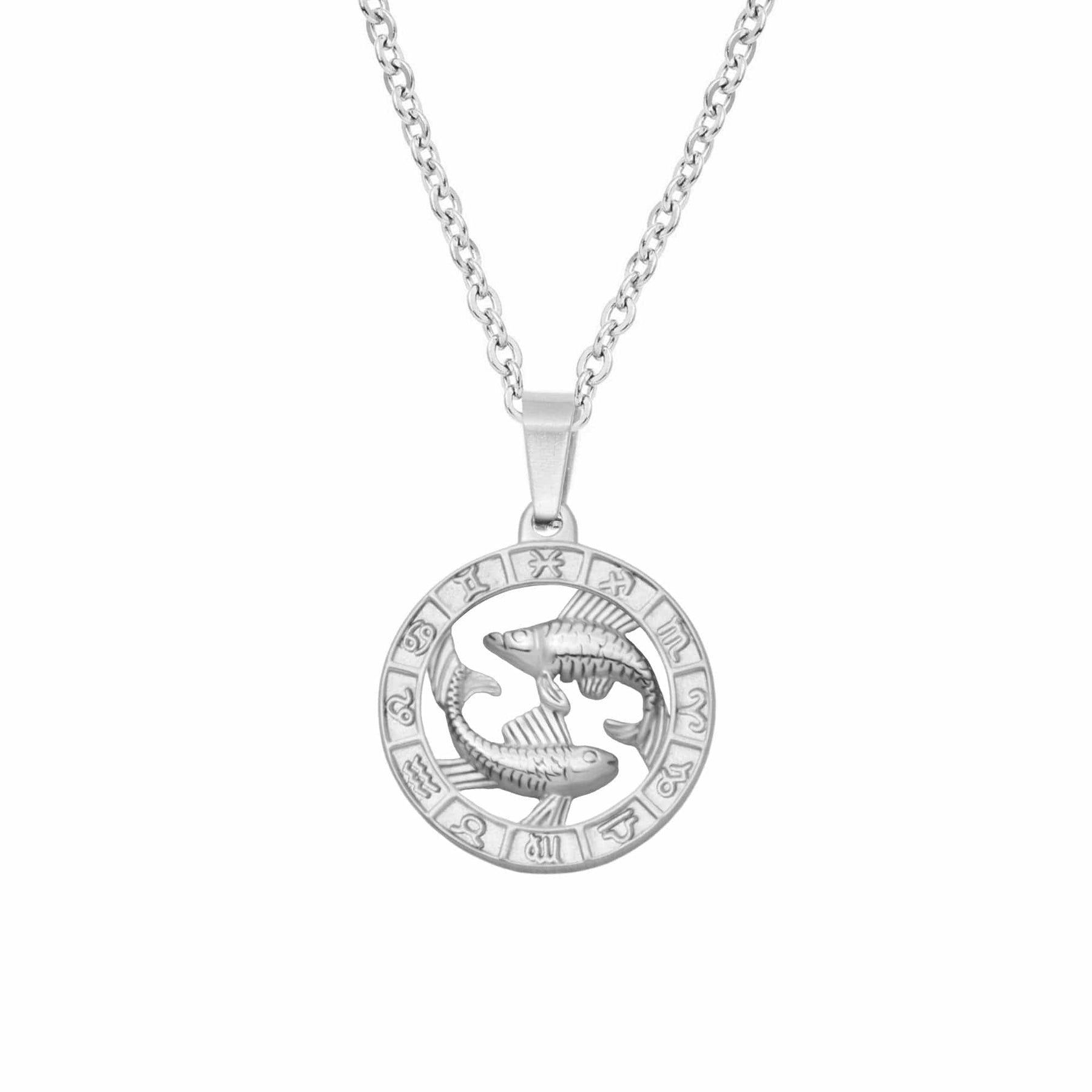 Urbanti Stainless Steel Classic Zodiac Necklace Silver / Pisces