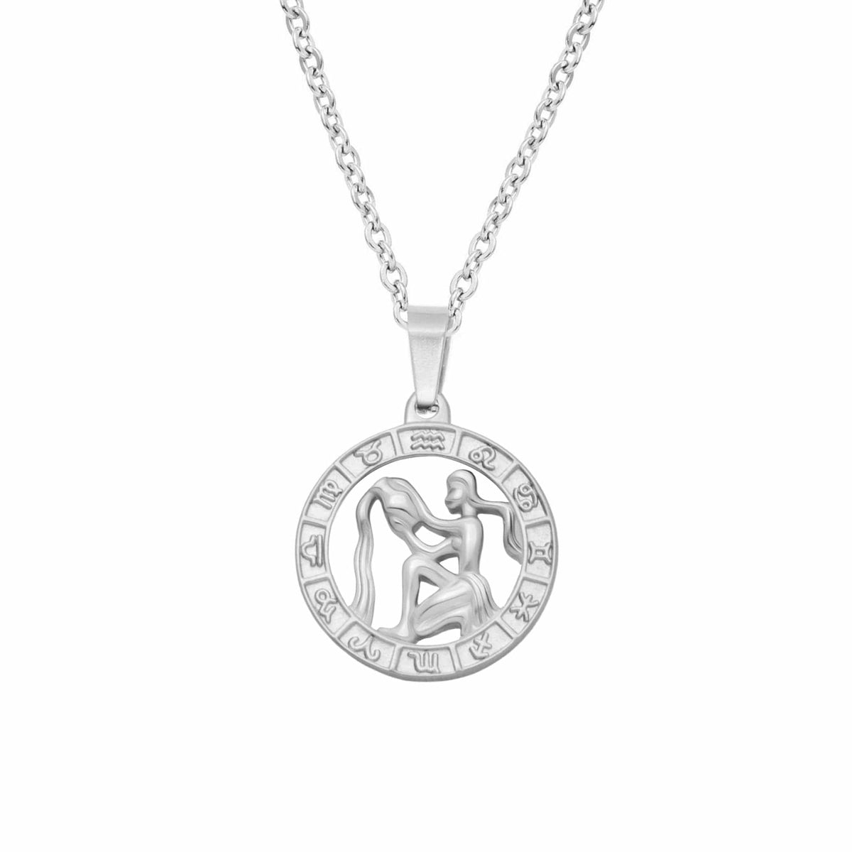 Urbanti Stainless Steel Classic Zodiac Necklace Silver / Aquarius