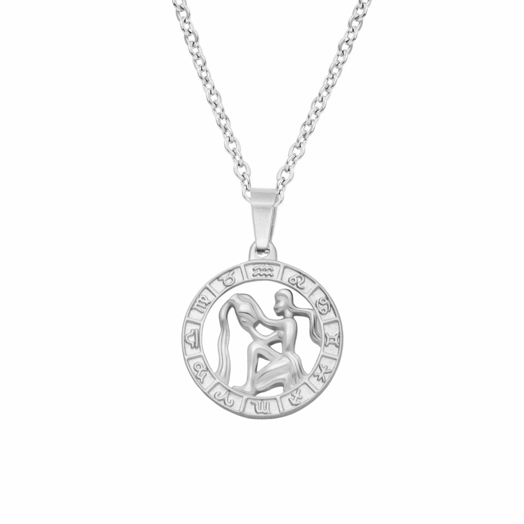 Urbanti Stainless Steel Classic Zodiac Necklace Silver / Aquarius