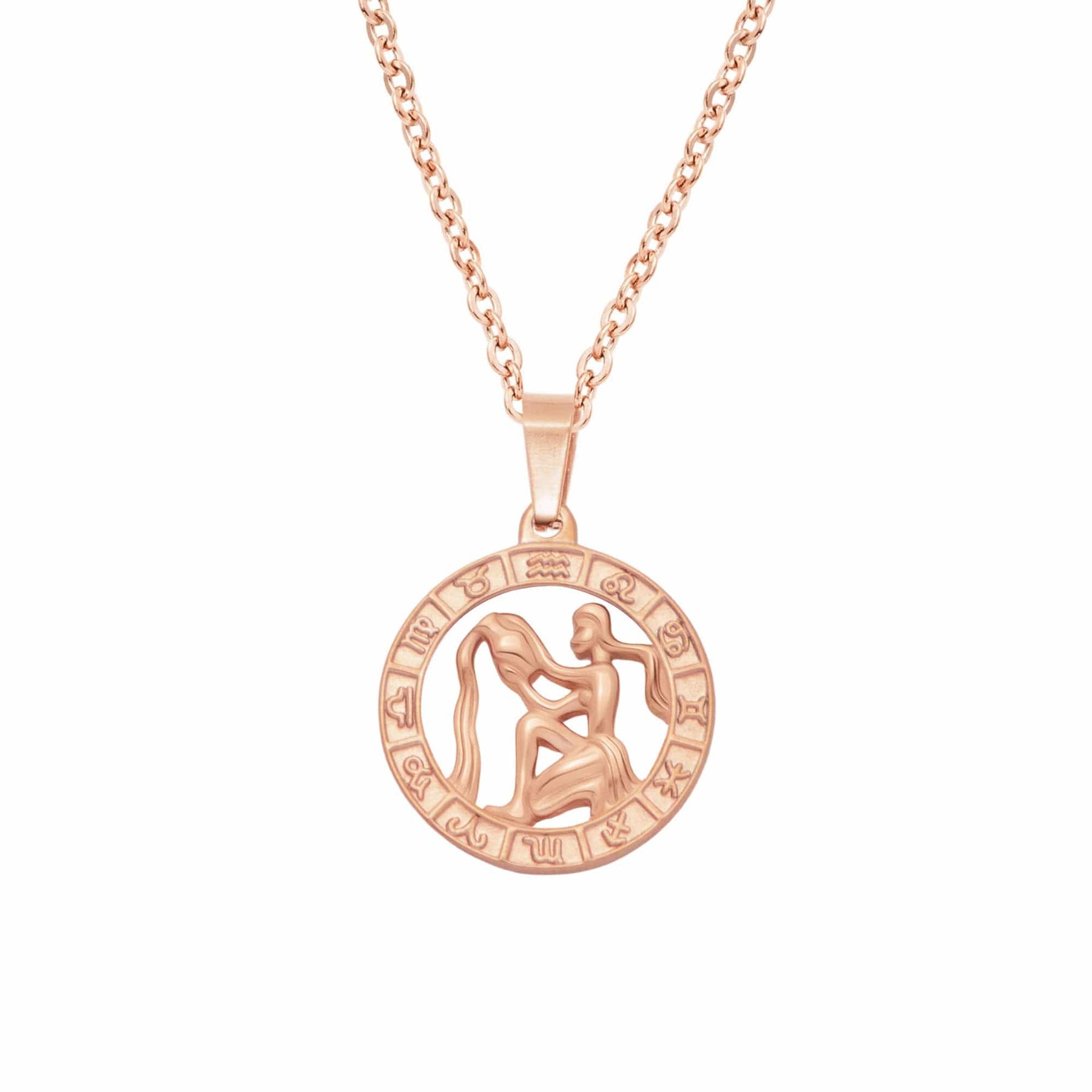 Urbanti Stainless Steel Classic Zodiac Necklace Rose Gold / Aquarius