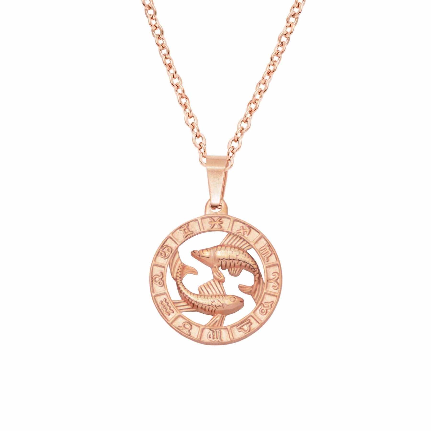 Urbanti Stainless Steel Classic Zodiac Necklace Rose Gold / Pisces