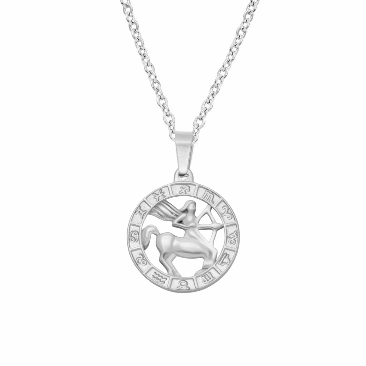 Urbanti Stainless Steel Classic Zodiac Necklace Silver / Sagittarius
