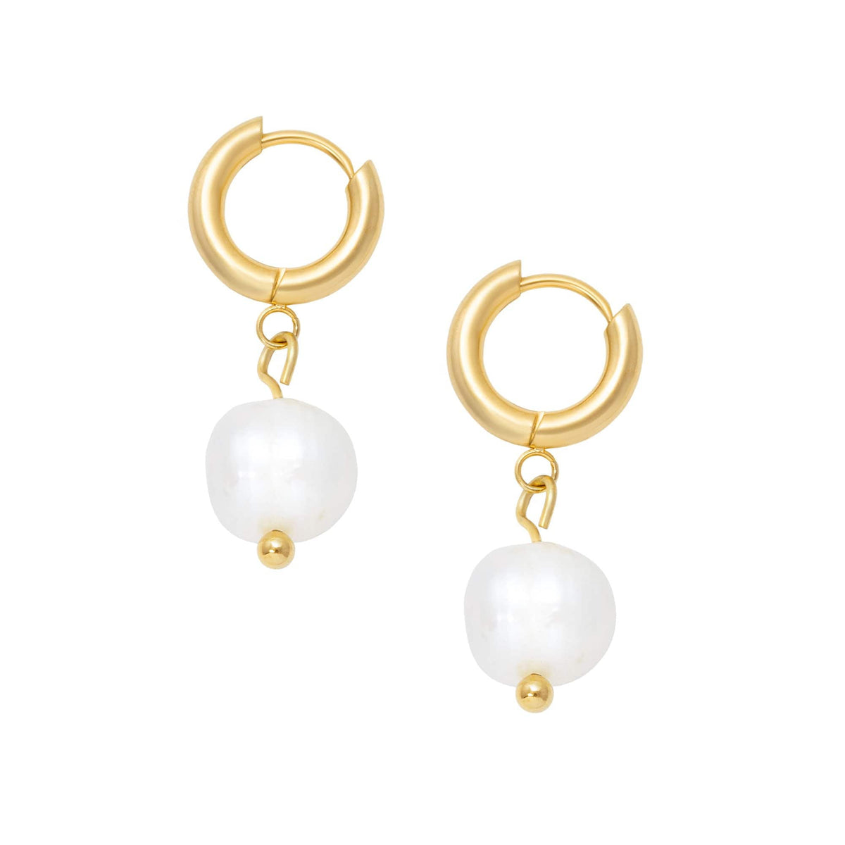 Urbanti Stainless Steel Coral Pearl Hoop Earrings Gold