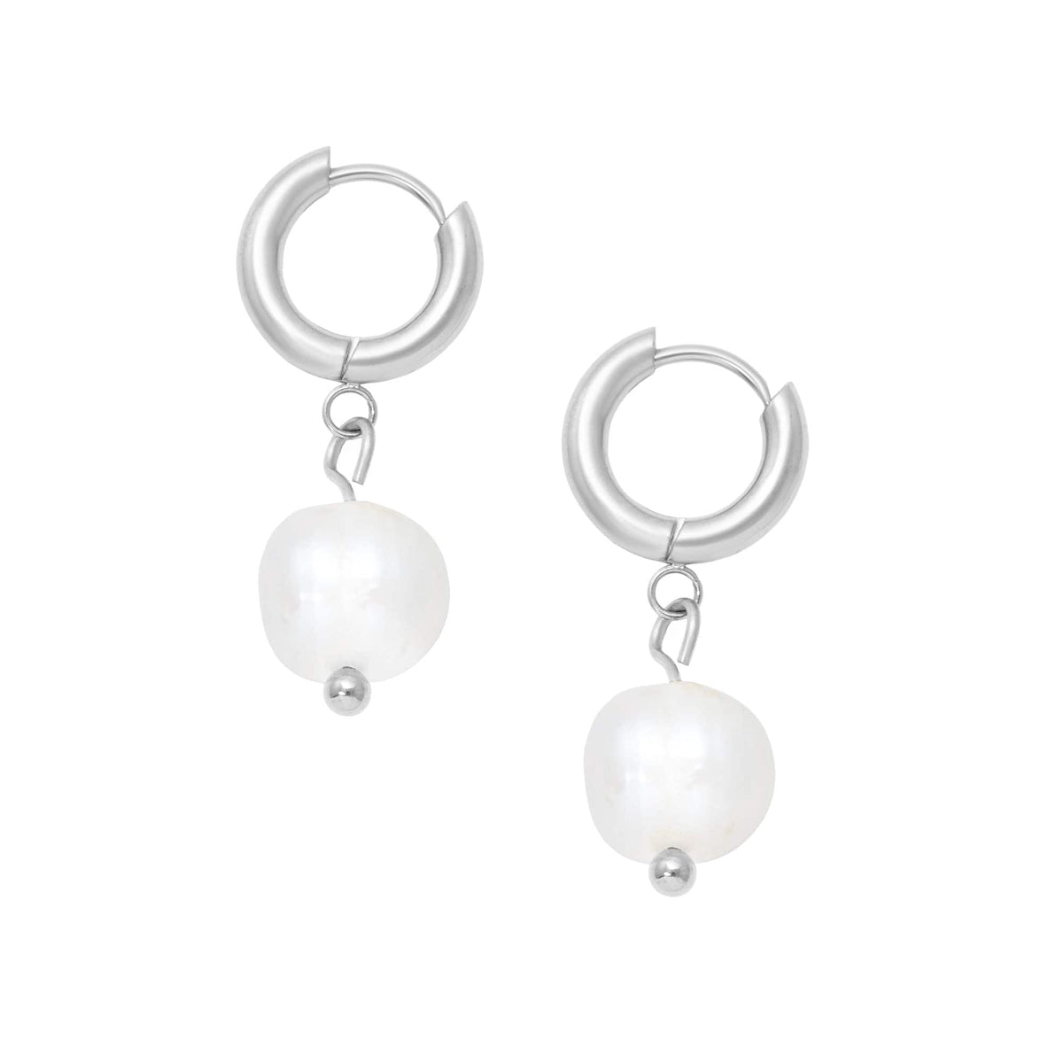 Urbanti Stainless Steel Coral Pearl Hoop Earrings Silver