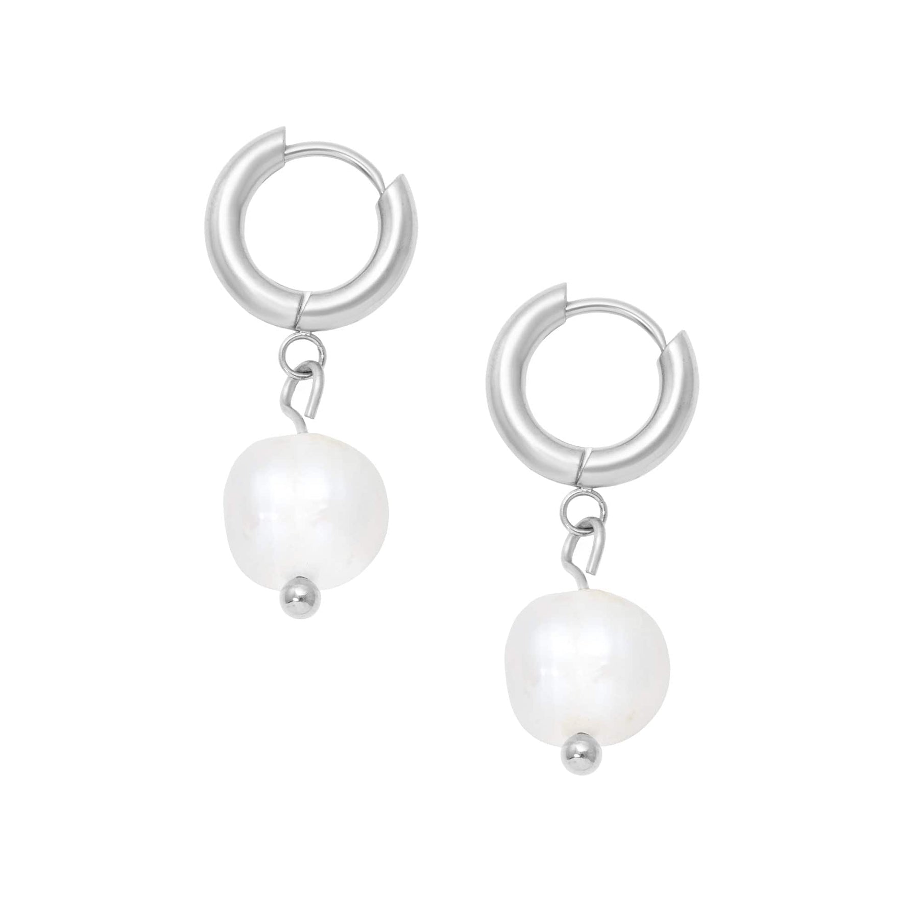 Urbanti Stainless Steel Coral Pearl Hoop Earrings Silver