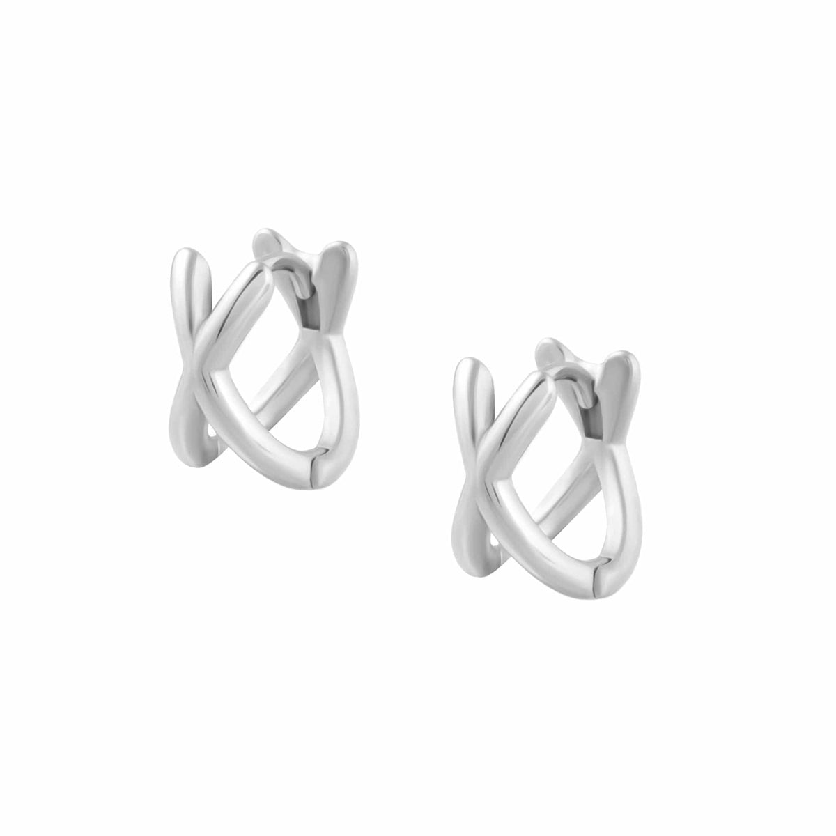 Urbanti Stainless Steel Criss Cross Hoop Earrings Silver