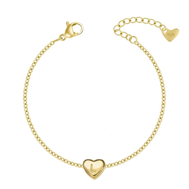 Urbanti Stainless Steel Dainty Heart Initial Bracelet