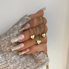 Urbanti Stainless Steel Dainty Heart Initial Necklace