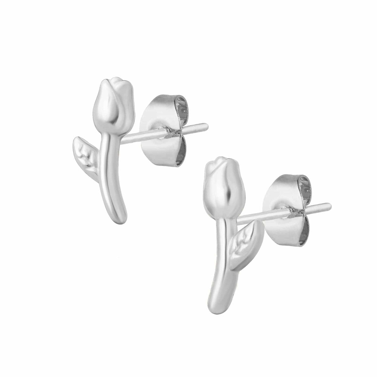 Urbanti Stainless Steel Dainty Rose Stud Earrings Silver