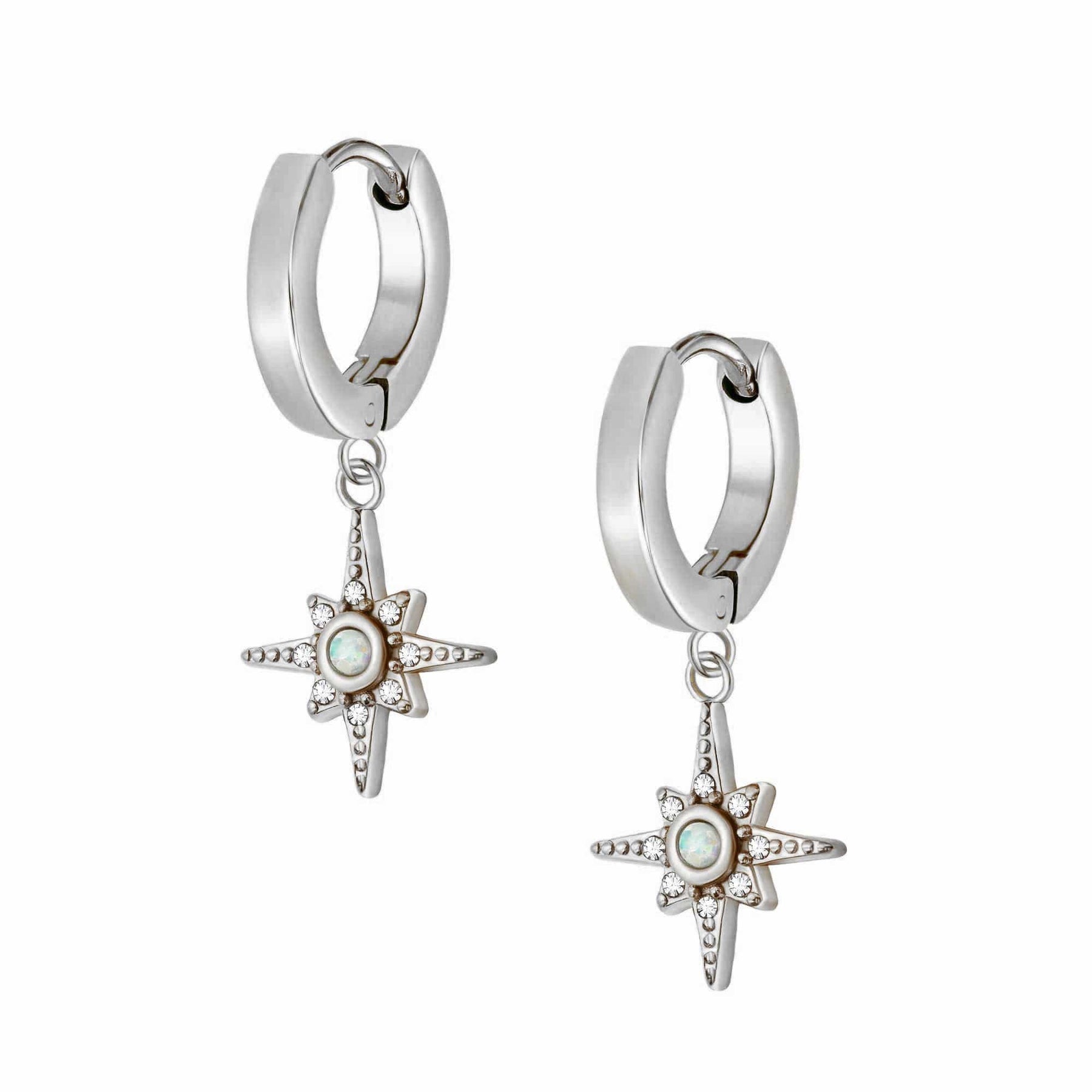 Urbanti Stainless Steel Dolly Opal Hoop Earrings Silver