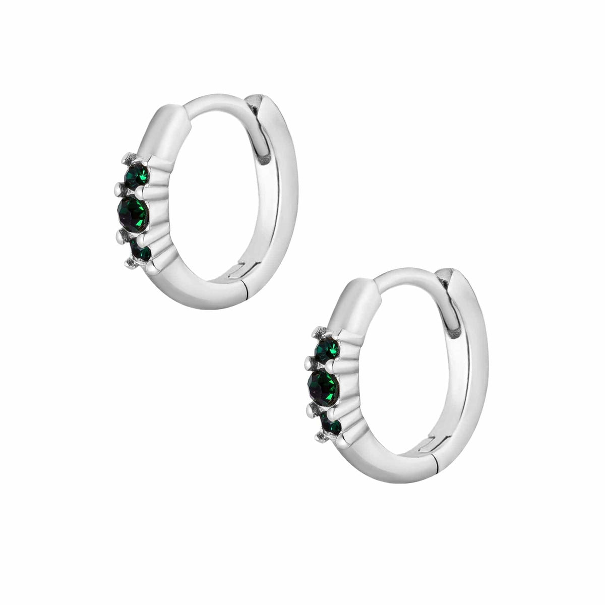 Urbanti Stainless Steel Emerald Hoop Earrings Silver