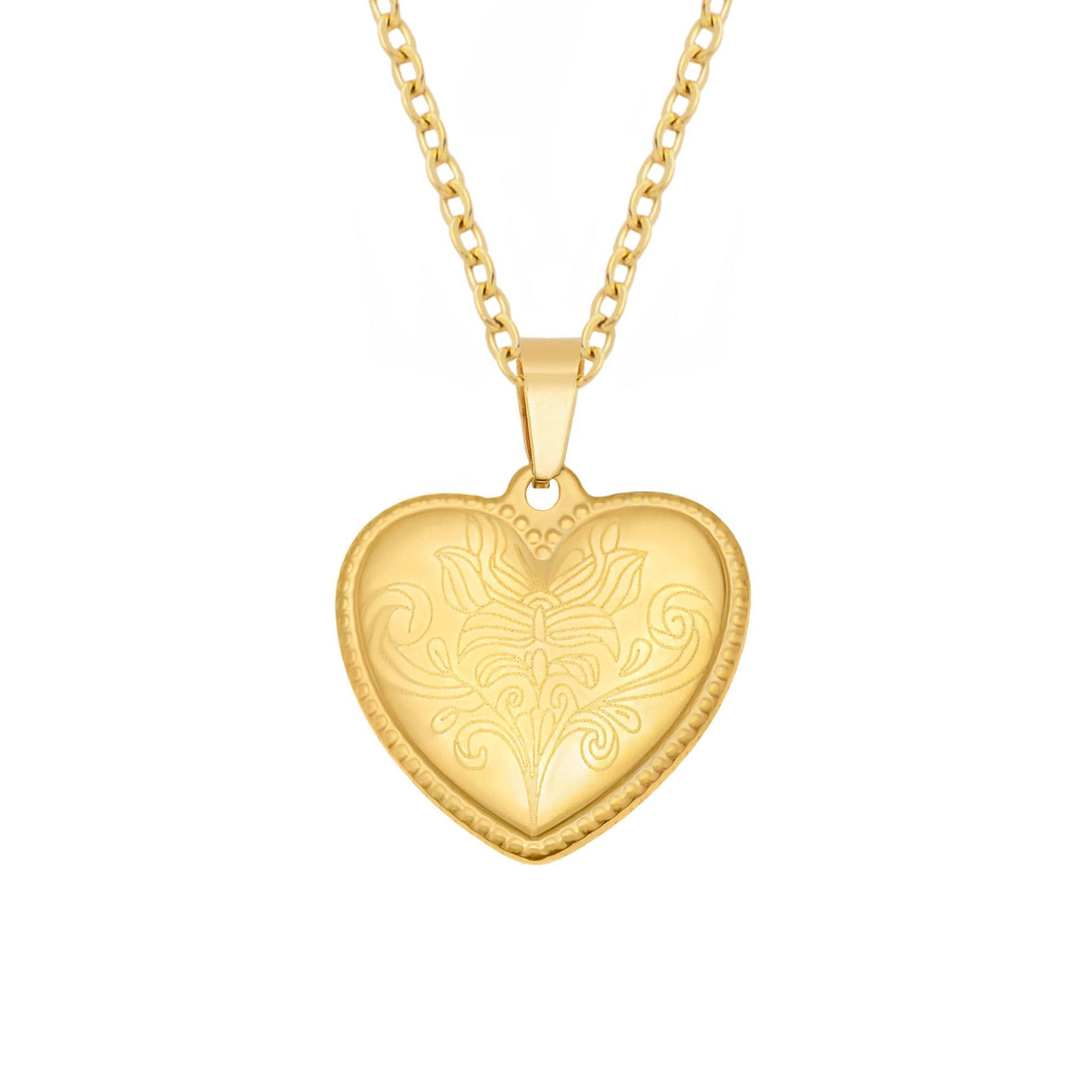 Urbanti Stainless Steel Engraved Heart Necklace Gold