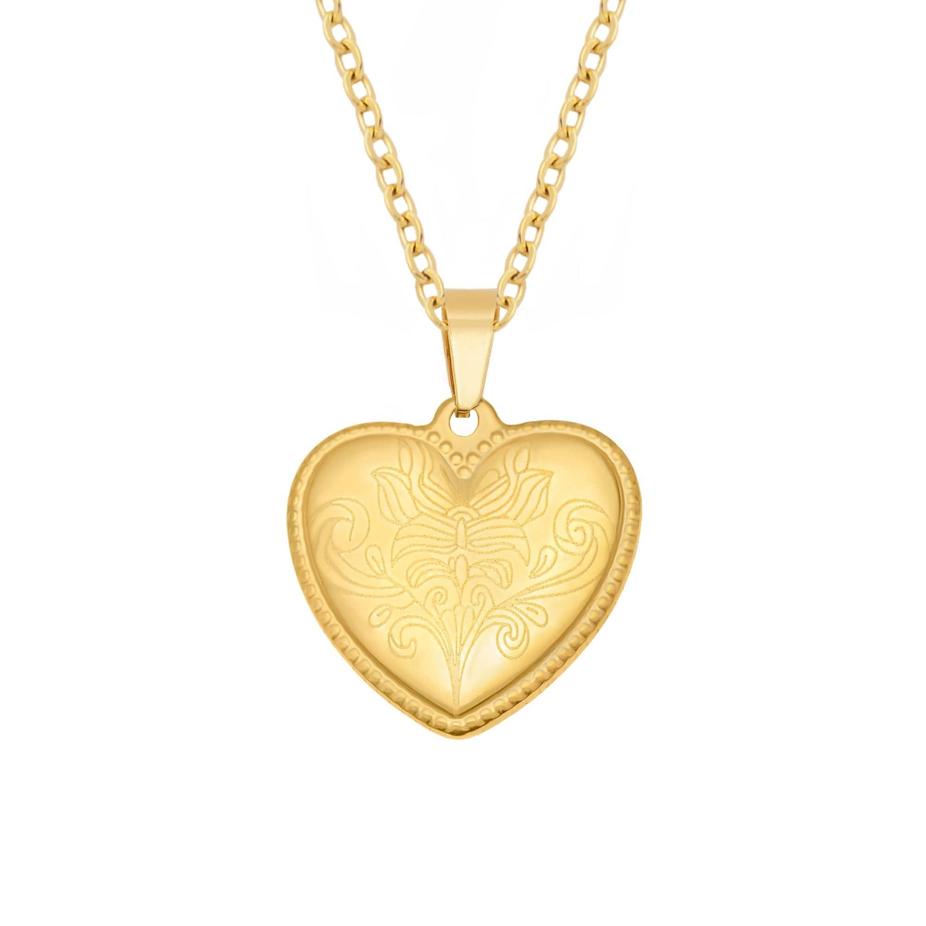 Urbanti Stainless Steel Engraved Heart Necklace Gold