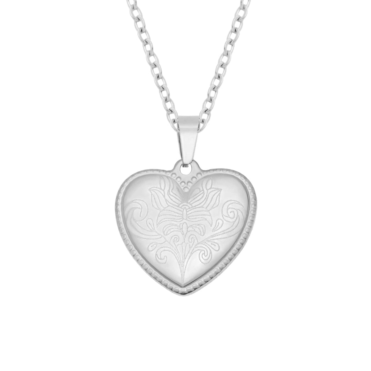 Urbanti Stainless Steel Engraved Heart Necklace Silver