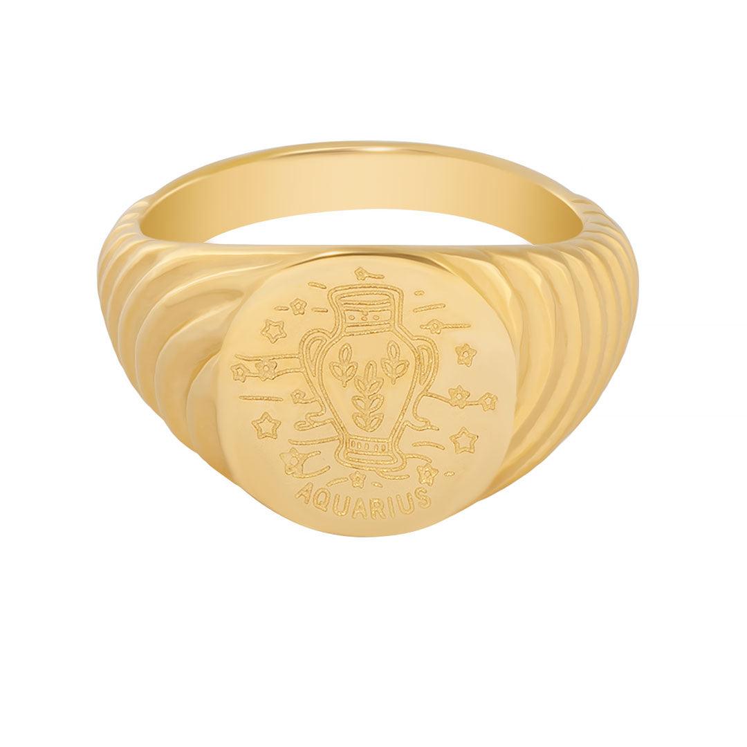 Urbanti Stainless Steel Galaxy Zodiac Signet Ring Gold / Capricorn / US 6 / UK L / EUR 51 (small)
