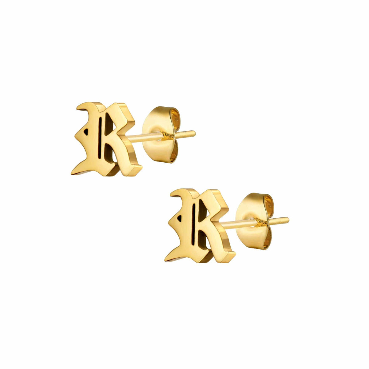 Urbanti Stainless Steel Gothic Initial Earrings Gold / A