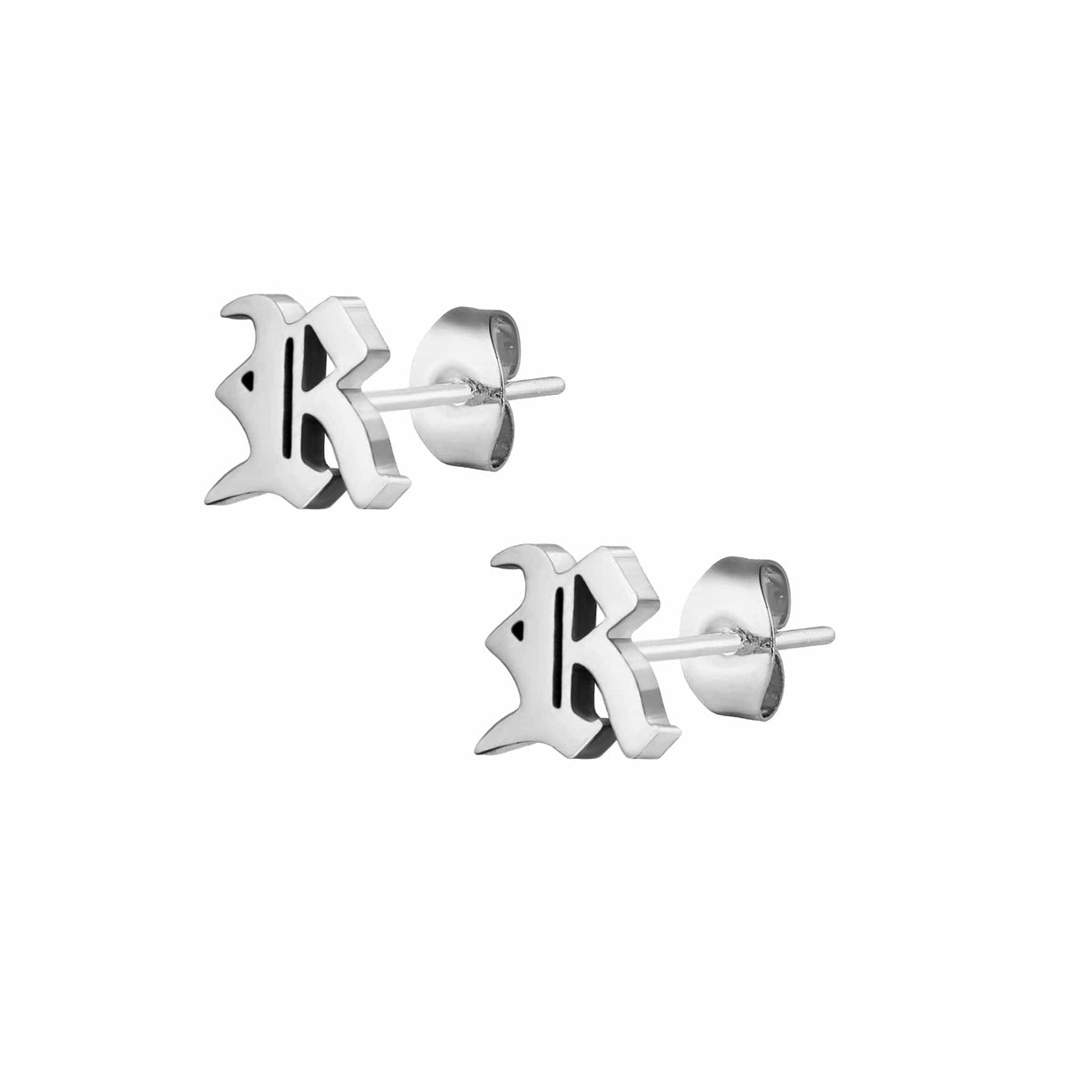 Urbanti Stainless Steel Gothic Initial Earrings Silver / A