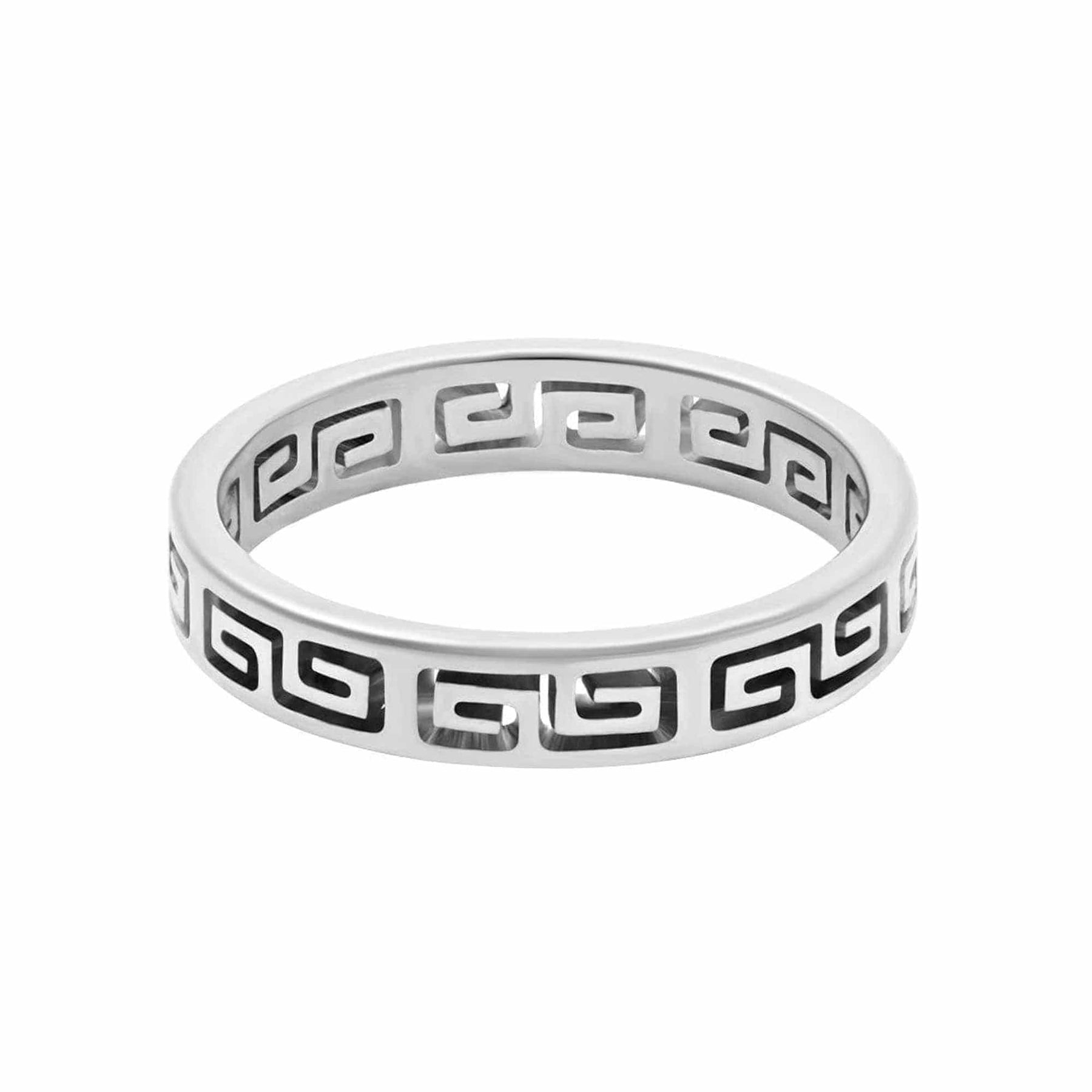 Urbanti Stainless Steel Greek Key Ring Silver / US 5 / UK J / EUR 49 (x small)