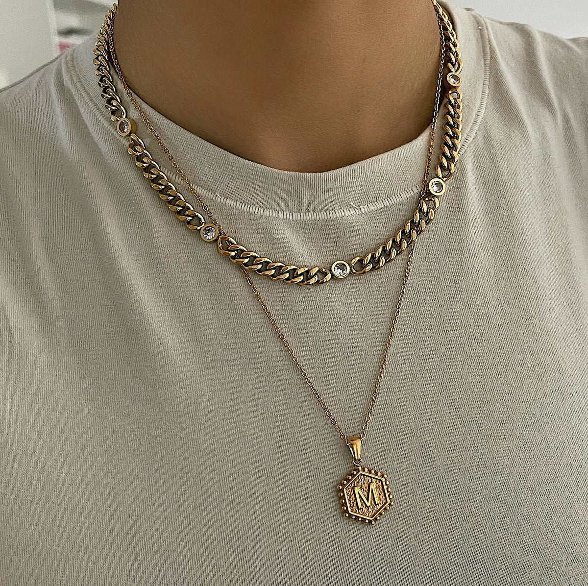 Urbanti Stainless Steel Halo Initial Necklace