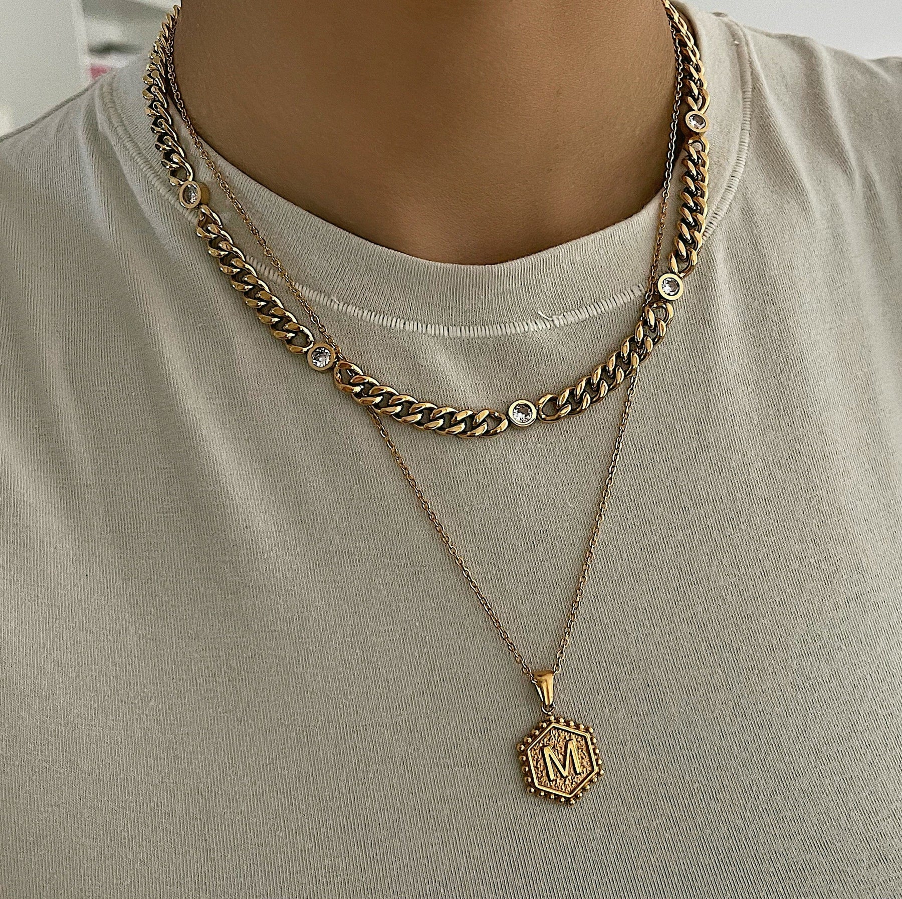 Urbanti Stainless Steel Halo Initial Necklace