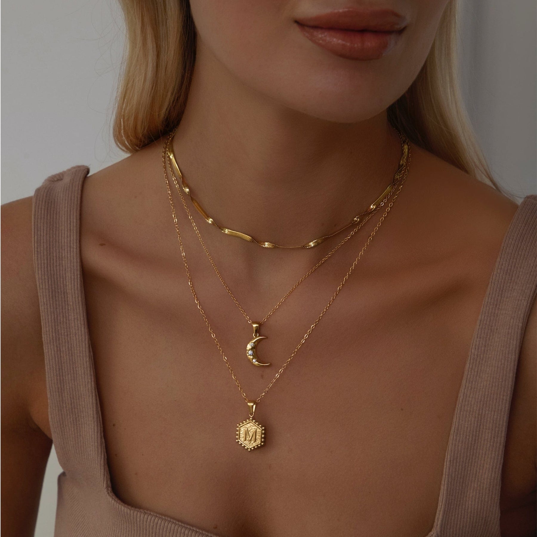 Urbanti Stainless Steel Halo Initial Necklace