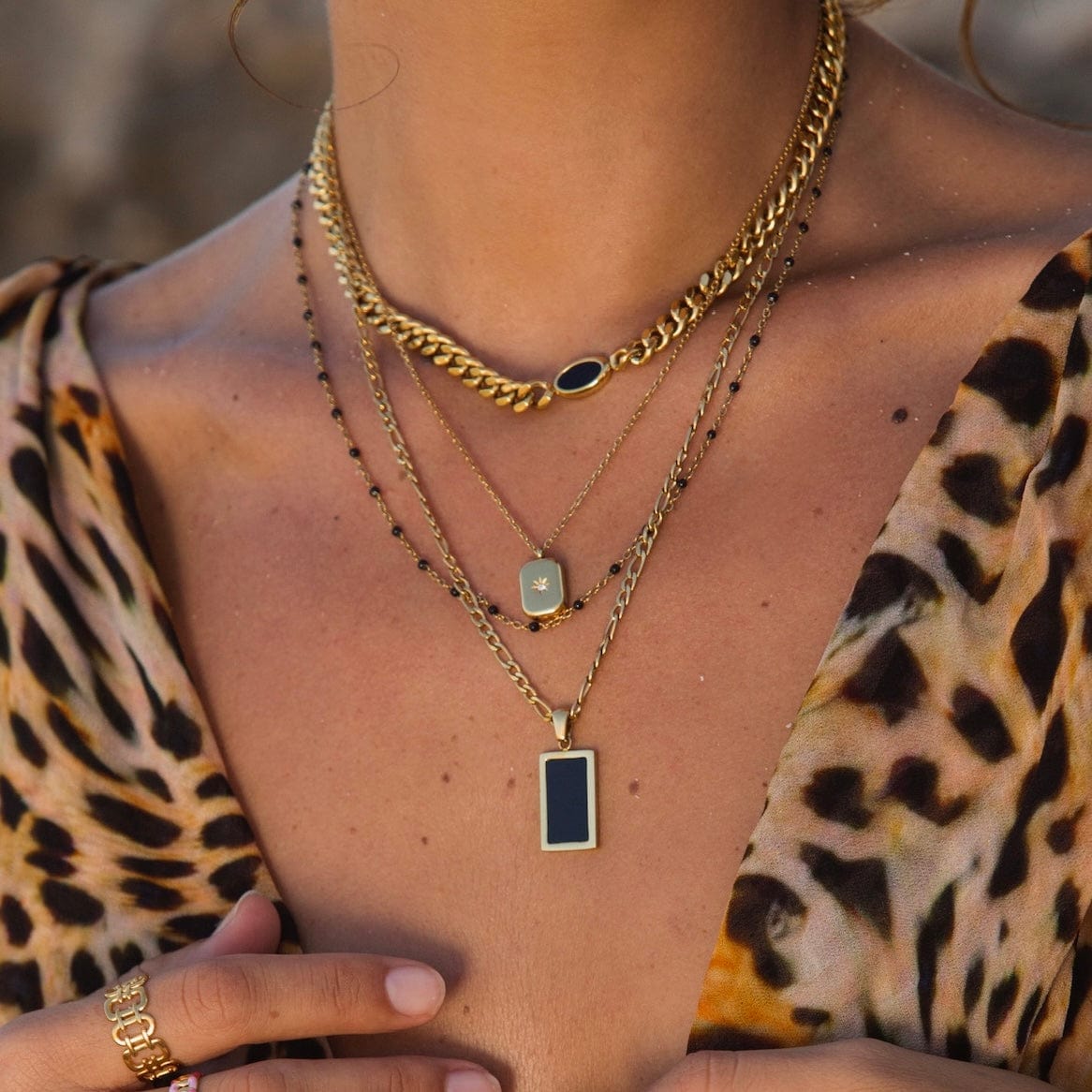 Urbanti Stainless Steel Hendrix Beaded Necklace Gold