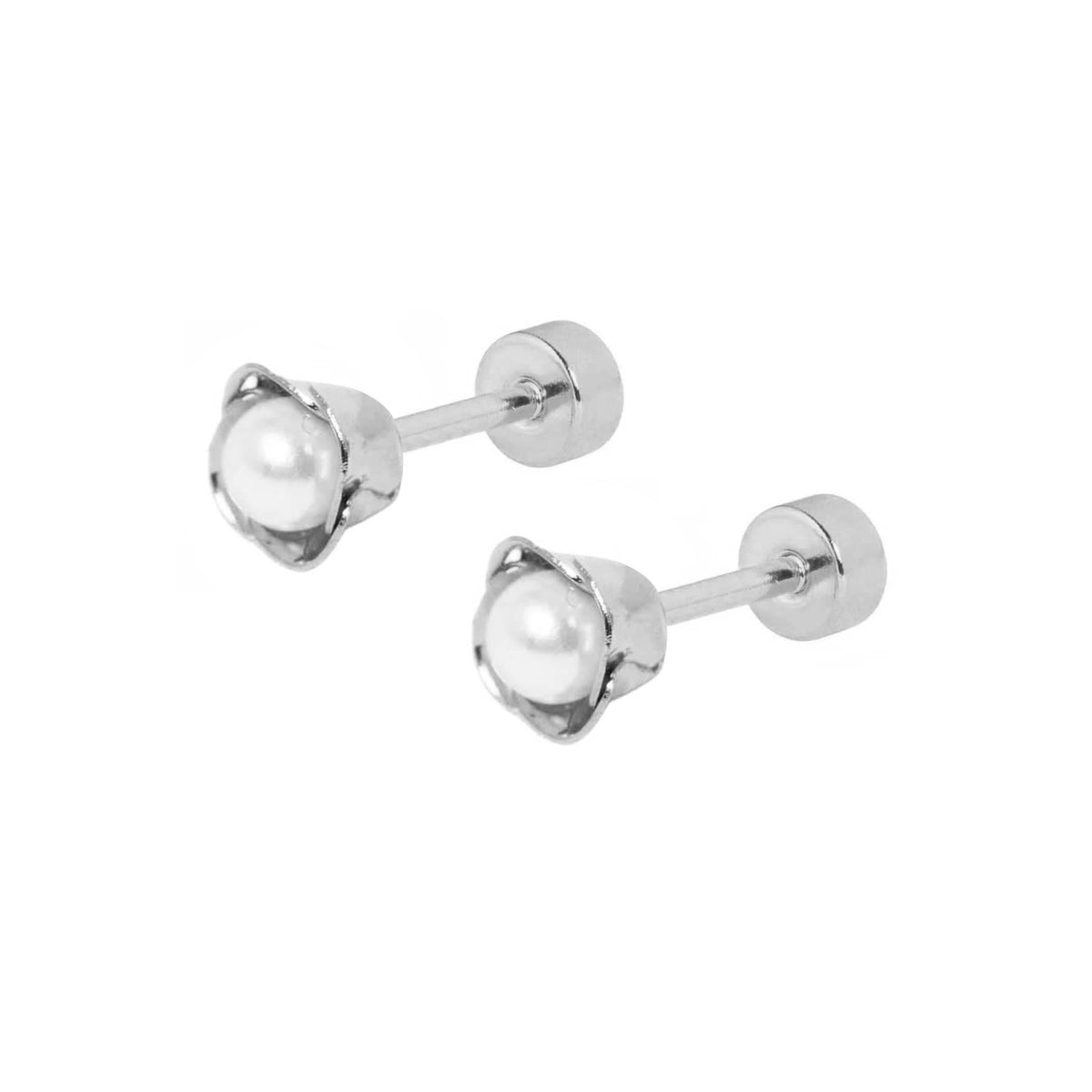 Urbanti Stainless Steel Island Pearl Stud Earrings Silver