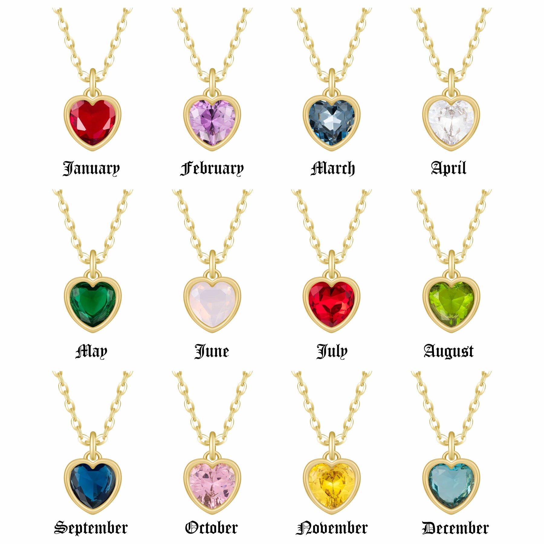 Urbanti Stainless Steel Love Heart Birthstone Necklace