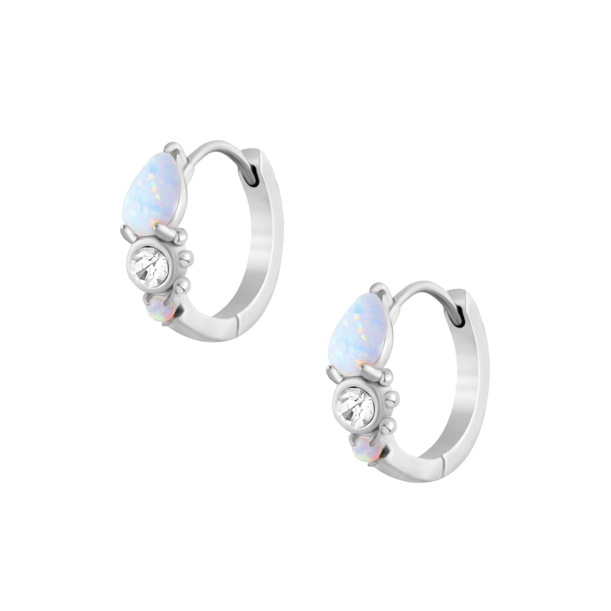 Urbanti Stainless Steel Mirabel Opal Hoop Earrings Silver