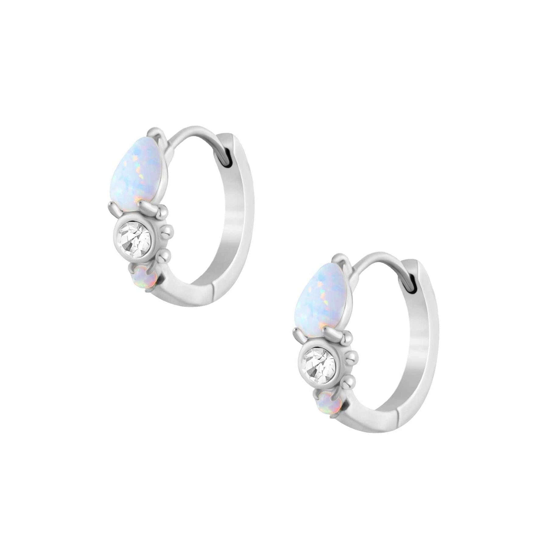 Urbanti Stainless Steel Mirabel Opal Hoop Earrings Silver