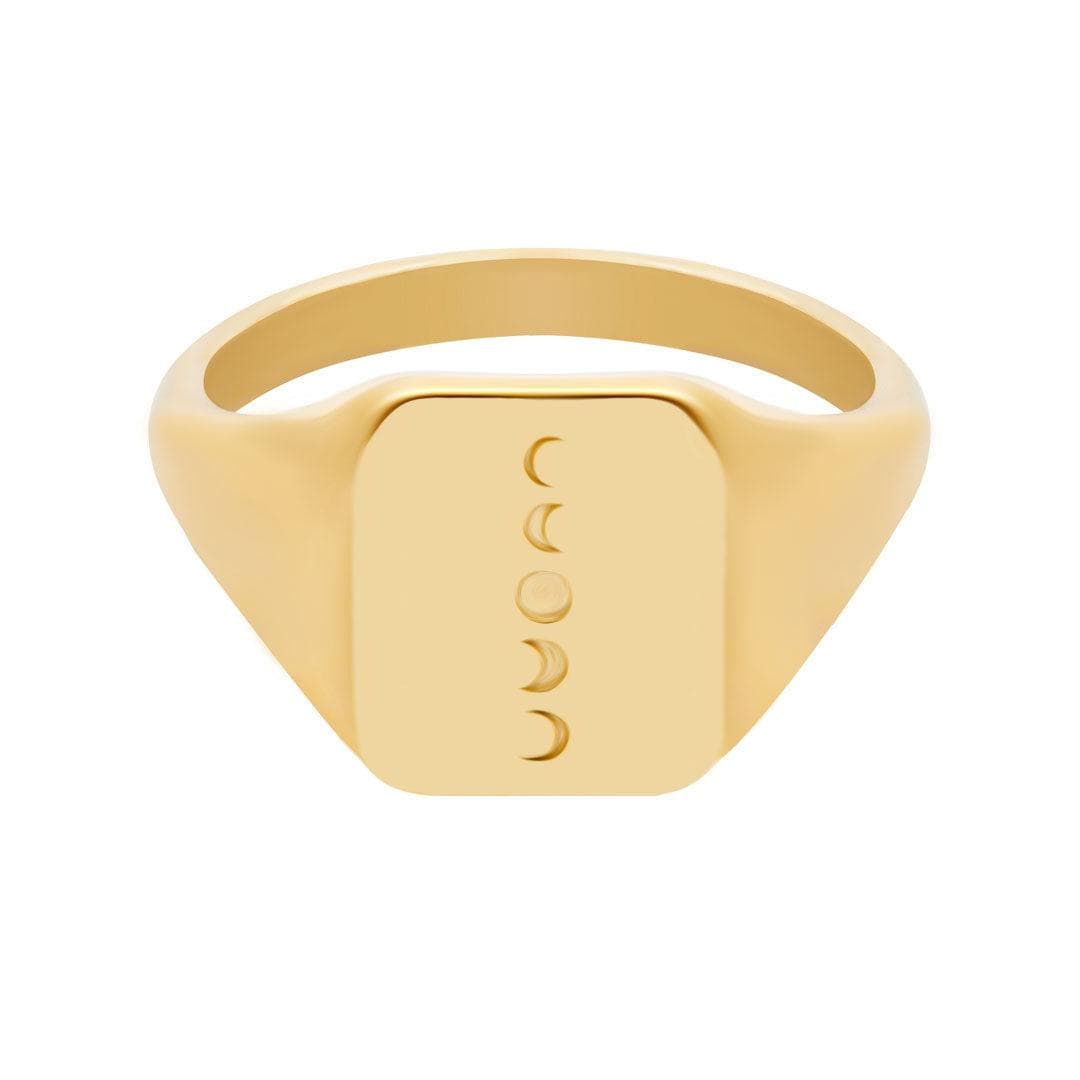 Urbanti Stainless Steel Moon Phases Signet Ring Gold / US 6 / UK L / EUR 51 (small)