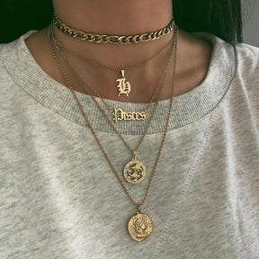 Urbanti Stainless Steel Old English Zodiac Necklace