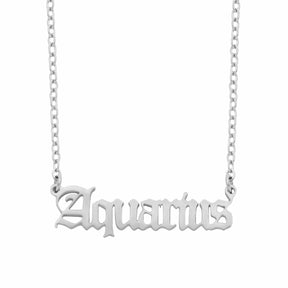 Urbanti Stainless Steel Old English Zodiac Necklace Silver / Aquarius