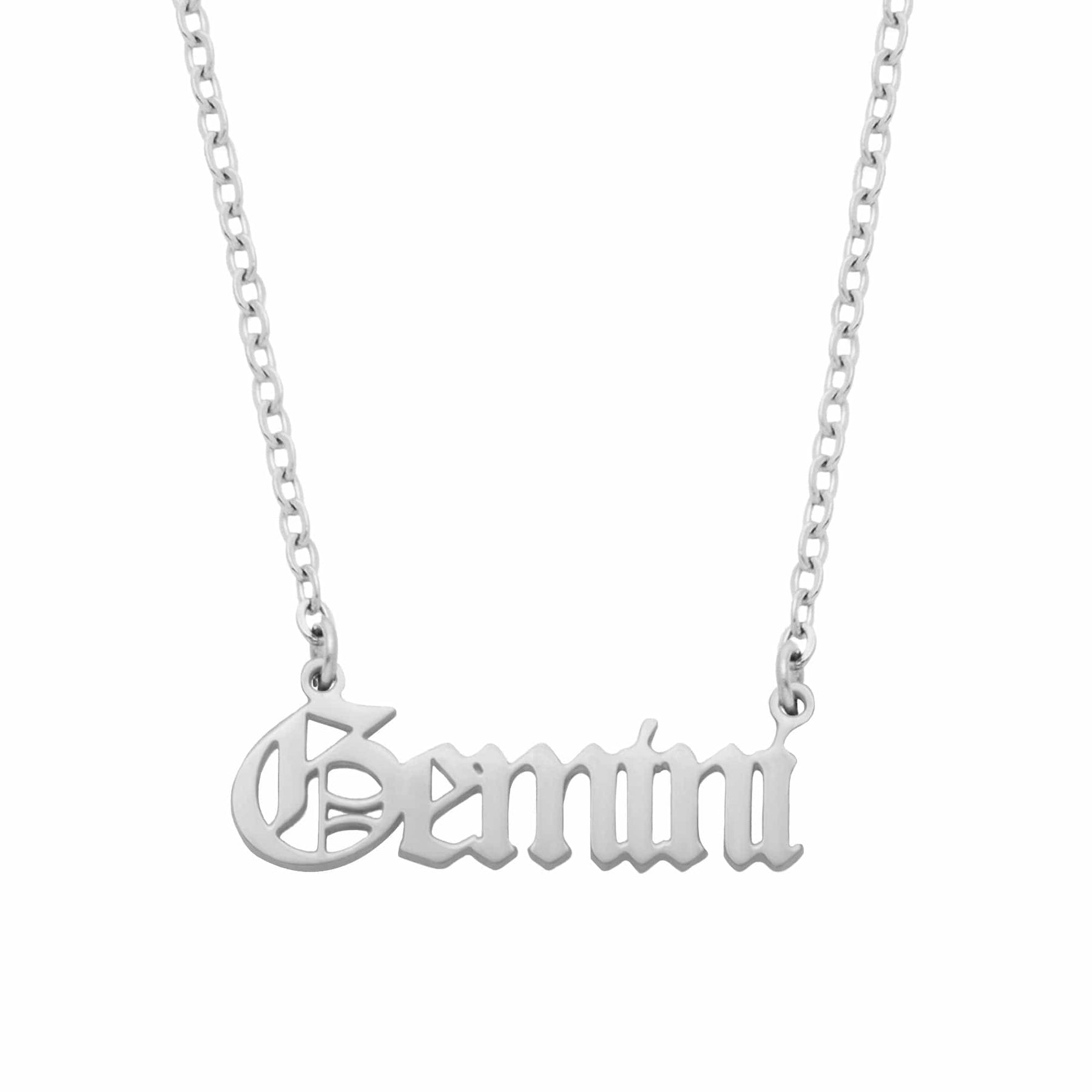 Urbanti Stainless Steel Old English Zodiac Necklace Silver / Gemini